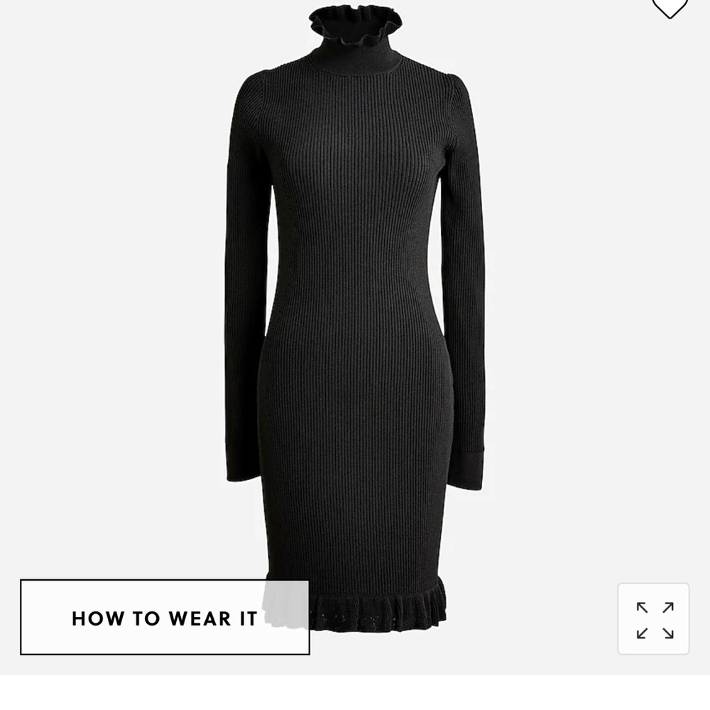 NWT black JCrew Supersculpt ruffle neck Mimi sweater-dress. Size medium.